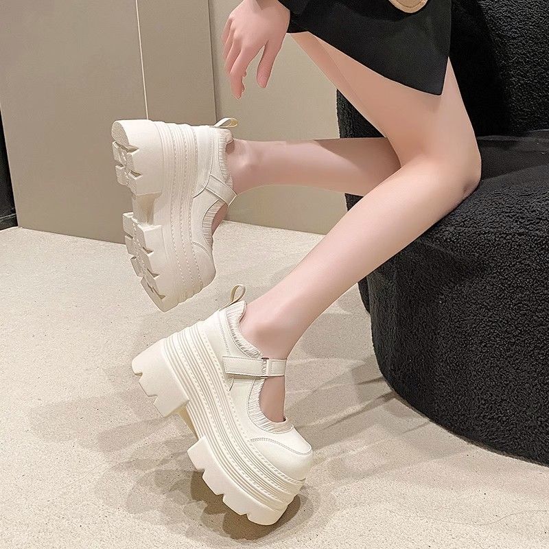 thick-soled women's spring new models, small height increase, small leather shoes, big head muffin women's single shoes