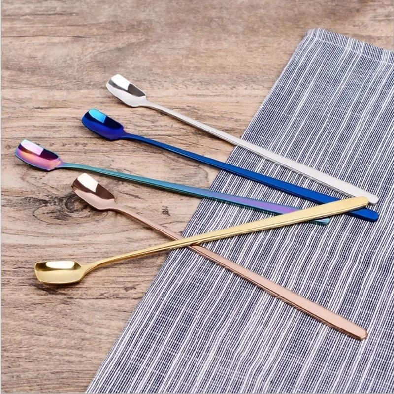 Colorful Spoon Long Handle Spoons Flatware Coffee Drinking Tools Kitchen Gadget Stainless Steel Flatware Cutlery Mini Dessert
