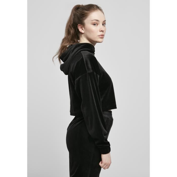Sweatshirt À Capuche Femme Urban Classics Cropped Velvet Oversized (GT) - Noir - XXL
