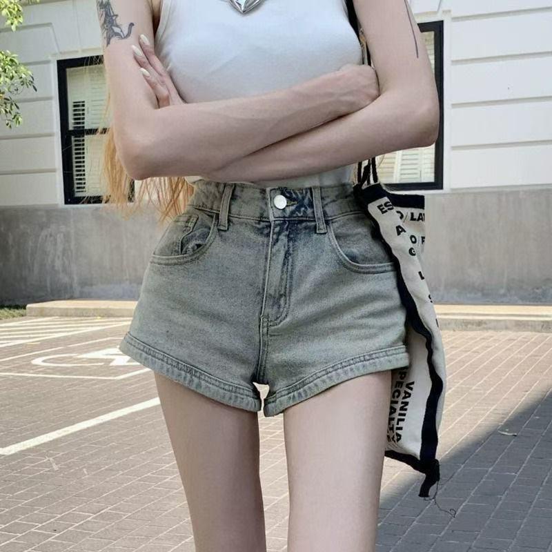 2025 Women's High Waist Retro Denim Shorts - Distressed, Wide Leg, Versatile & Slimming