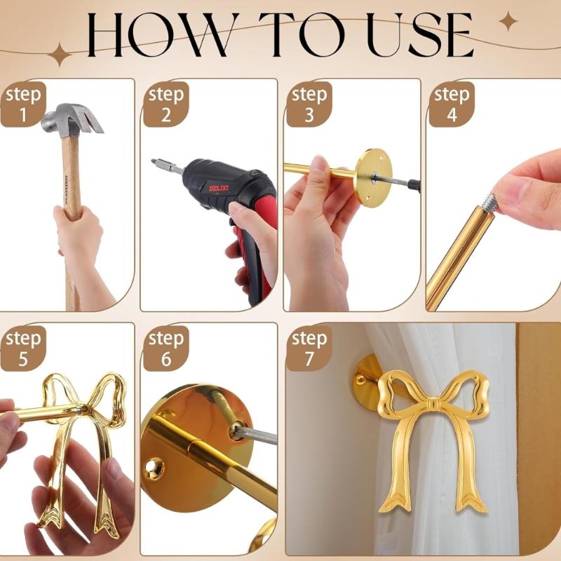 2PCS Decorative Bowknot Shape Curtain Clips Practical Metal Drapery Hook Space Saving S Hook Design for Living Room Bedroom decors