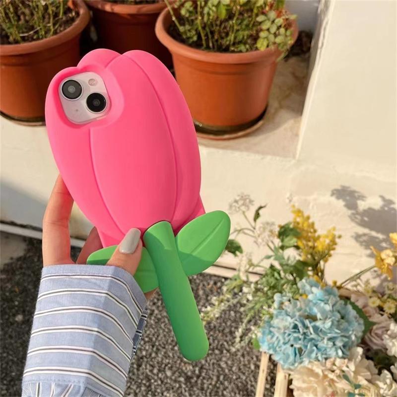 Ins Korean Cute 3d Tulip Flower Silicone Case For Iphone 14 13 12 11 Pro Max X Xs Xr 7 8 Se Lovely Floral Protective Soft Cover