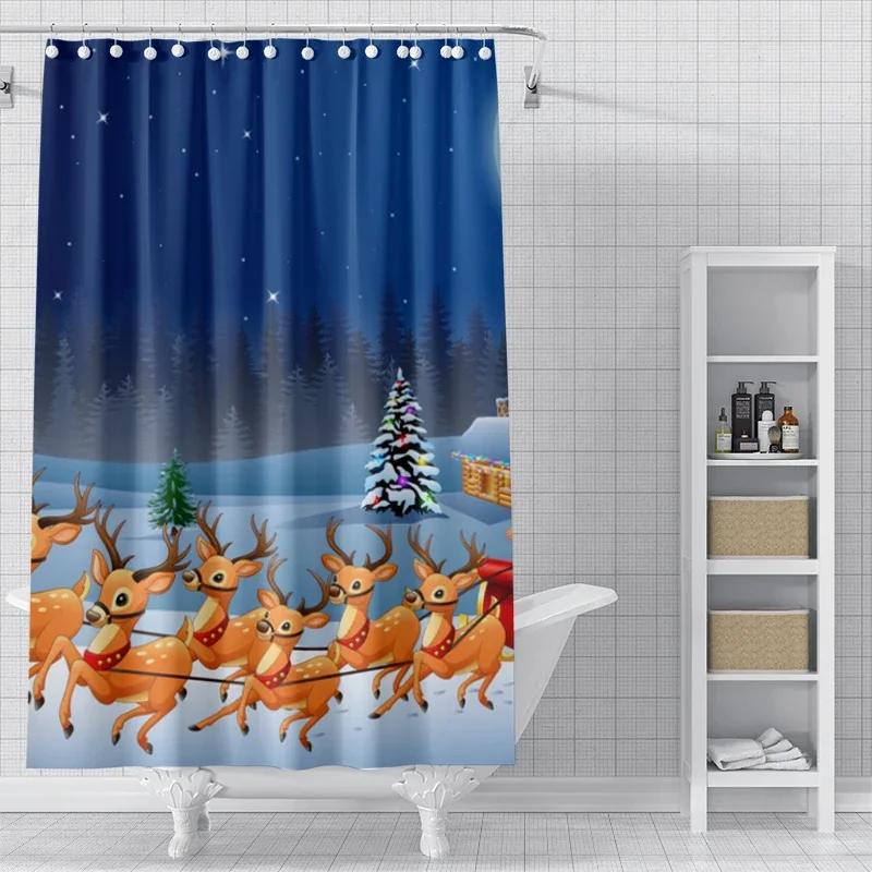 Home Shower Curtains For Bathroom Waterproof Curtain Fabric Modern Nordic Style Living Room Winter Decoration Merry Christmas