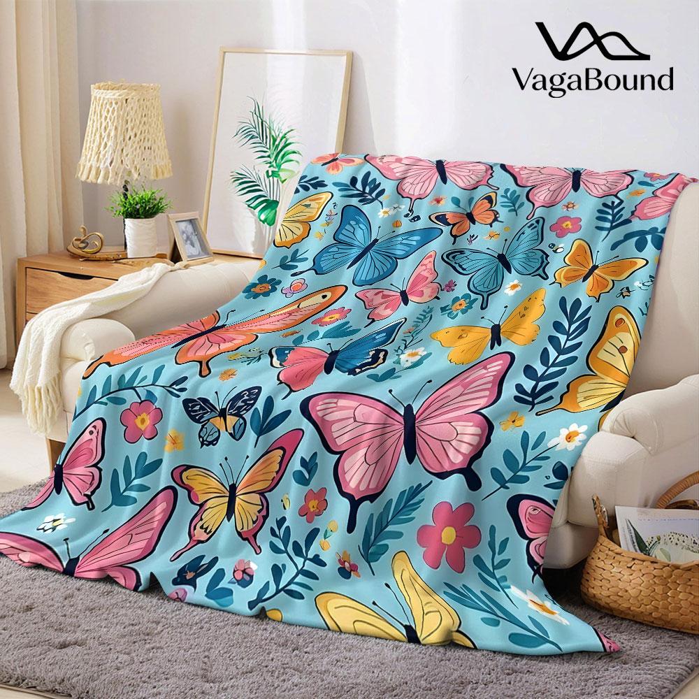 Vibrant Butterfly Meadow Flannel Blanket Warm Soft Halloween Christmas Decorative Couch Warm Cozy All-Season Gift