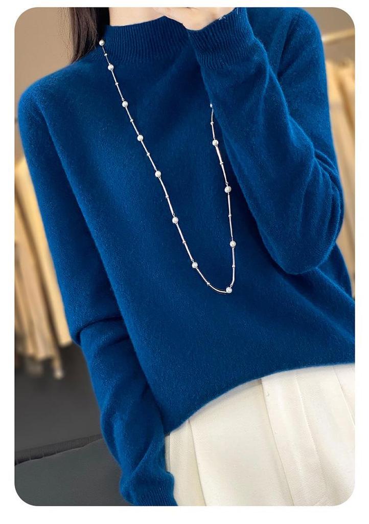 Women's Seamless Wool Sweater: Autumn/Winter Half-High Neck, Loose Fit, Knitted Base Layer