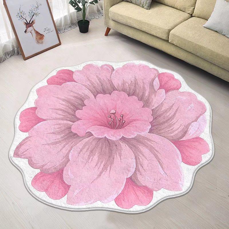 Blue Flower Small Chair Mat Carpets for Living Room Modern Bedroom Decor Anti-skid Floor Mat Special-shaped Study Area Rug 120cm
