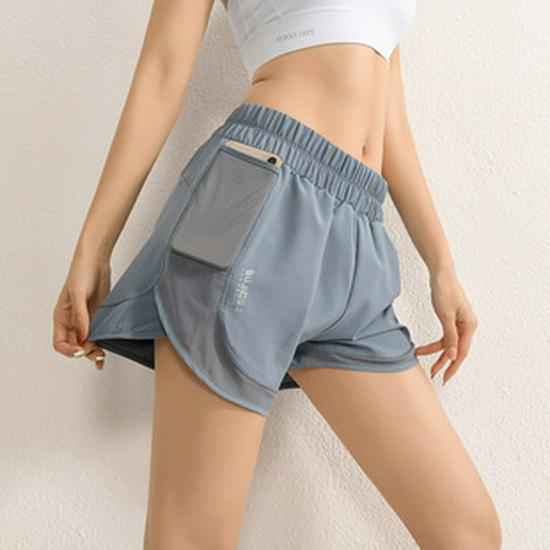 Girls' Quick-Dry Running Fitness Shorts - Loose, Anti-Exposure, Two-Piece Design with Pocket