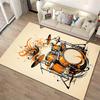 Stylish Drum Set Design Carpet with Orange and Black Patterns, Music Decor Suitable for use as an anti-slip for living room bedroom sofas
