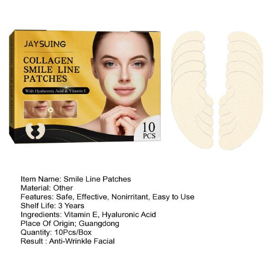 10Pcs/Box Smile Line Patches Non-irritating Effective Firm Skin Reduce Wrinkle Collagen Smile Line Patches for Skin-care