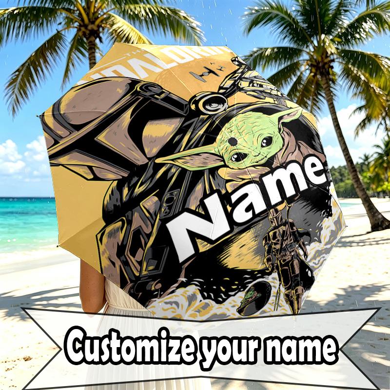 Custom Name Personalized Star Wars Print Umbrella, Auto Open Close, 8‑Rib Sturdy Frame, Commute Camping Hiking Use, Birthday Gift