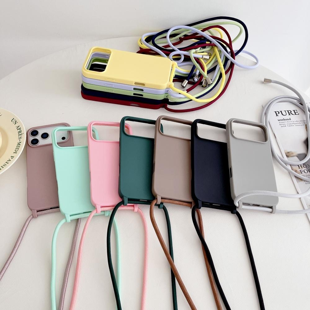Matte Silicone Soft Case For iPhone 17 Pro Max Air 16 15 13 12 11 14 Plus Crossbody Lanyard Necklace Anti-Lost Cord Strap Cover