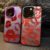 Sexy Girl Red Lips Electroplate Silver IMD Phone Case For iPhone 15 16 Pro Max 14 13 12 11 XR XS 7 8 Plus Shockproof Back Cover