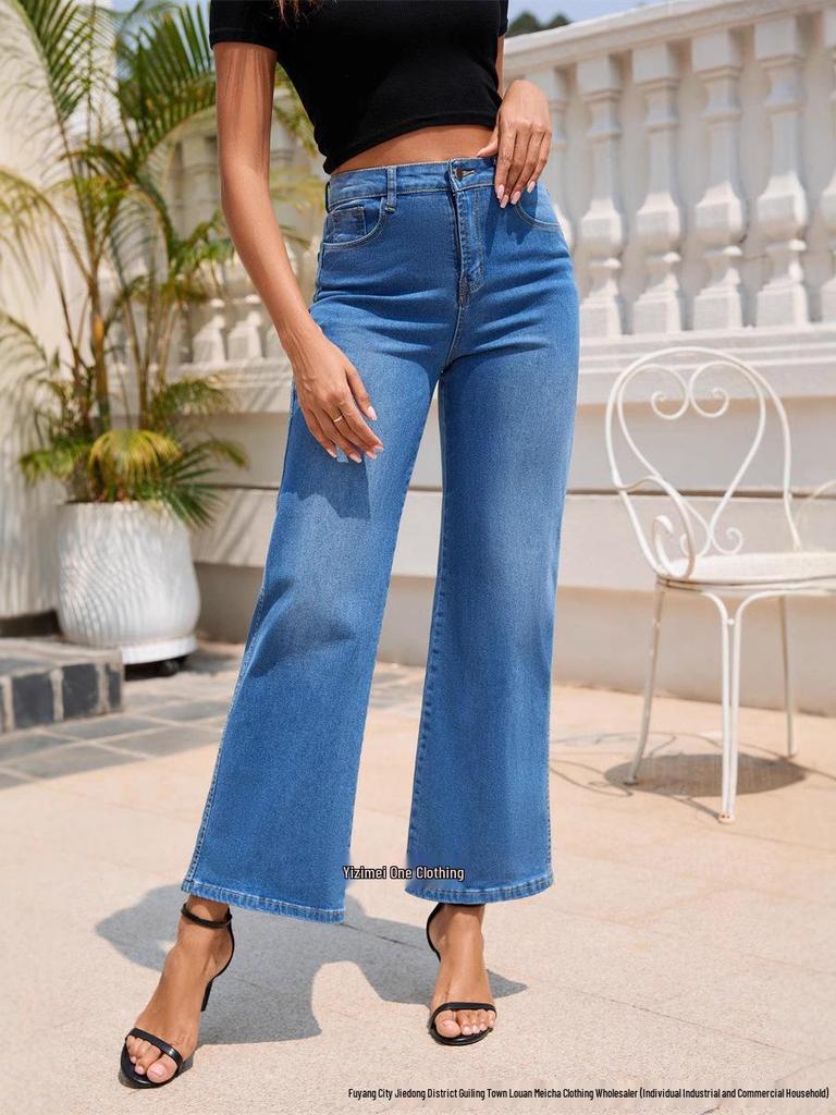 Russian Women's High-Waisted Straight-Leg Washed Pants - Elegant, Versatile, and Loose Fit 2025 Edition