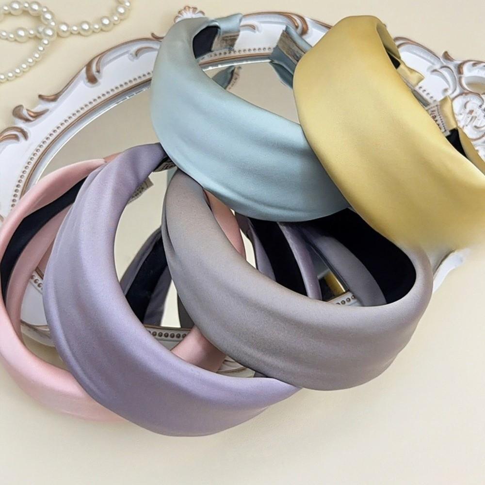 Wide-Brimmed Satin Headband Solid Color Hair Hoop Band New Silk Hair Band Girls
