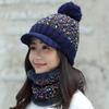 Autumn and winter women's hats trendy velvet thickened warm hairball wool hat scarf knitted hat two-piece set