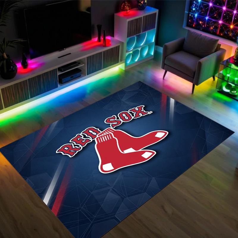 Boston Red Sox Design Kristall Samt Teppich Gemütlich Kein?Rutschfester Teppich mit Aufdruck für Schlafzimmer Wohnzimmer Eingang