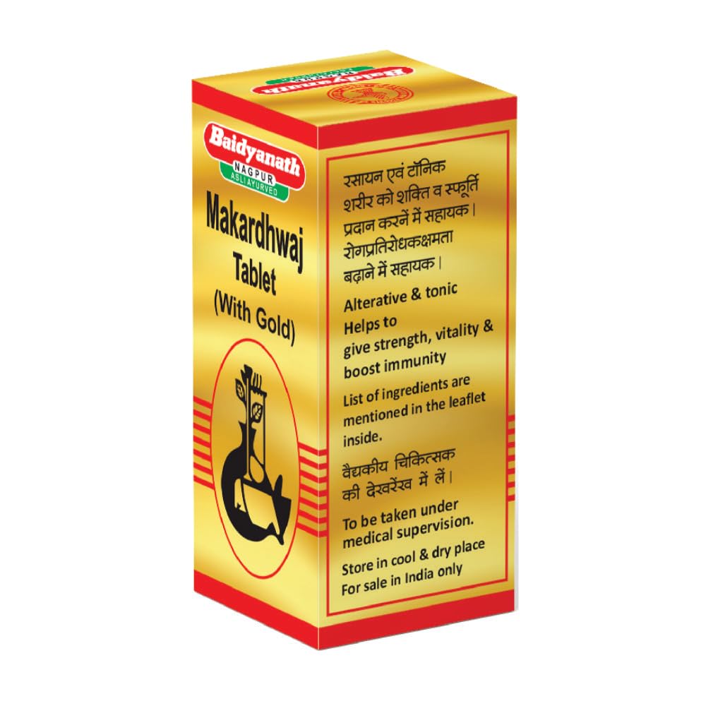 

Baidyanath Asli Ayurved Makardhwaja Tablet with Gold 25 Tab for Immunity Support and Wellness