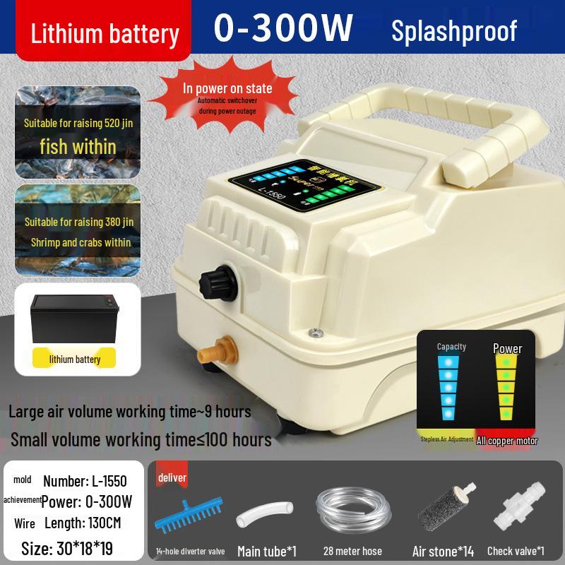 High-Power Adjustable Lithium Battery Oxygen Pump for Fish Tanks and Ponds