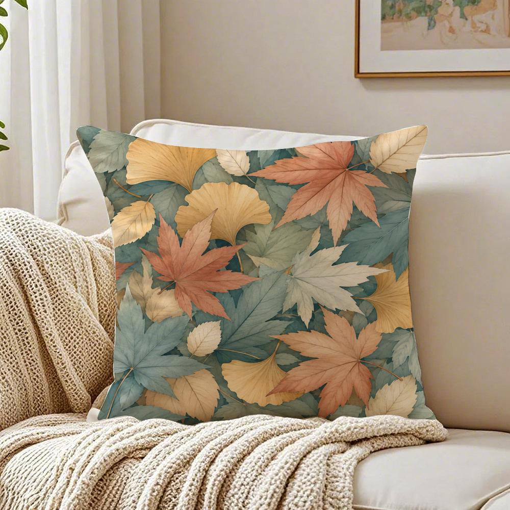 Colorful Fallen Leaf Pattern Pillow Case Organic Short Plush Cushion Covers Breathable Washable WrinkleResistant