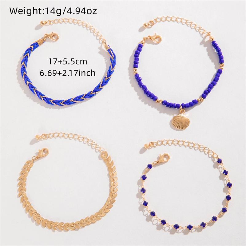 4 pièces/ensemble Bracelets Coquillage Bohème pour Femmes Mode Chaîne Métal Feuille Bracelets Faits Main Style Ethnique Bijoux d'Été Plage