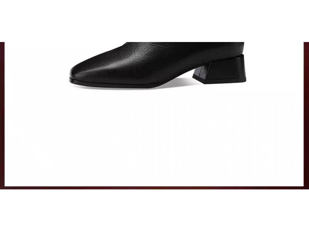 2025 Women's Soft Leather Mid-Heel Square Toe Boots with Velvet Lining for Autumn and Winter