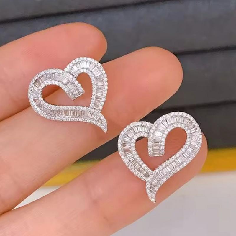 

CAOSHI Classic Versatile Silver Color Stud Earrings for Women Hollow Out Heart Shaped Design Bridal Wedding Jewelry Accessories