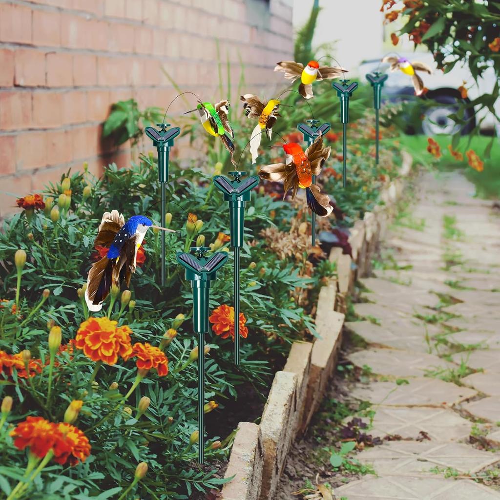 1PC Solar Powered Fluttering Hummingbird Butterfly Wobble Garden Decor Solar Garden Stakes Yard Decor For Patio Yard Flower Bed