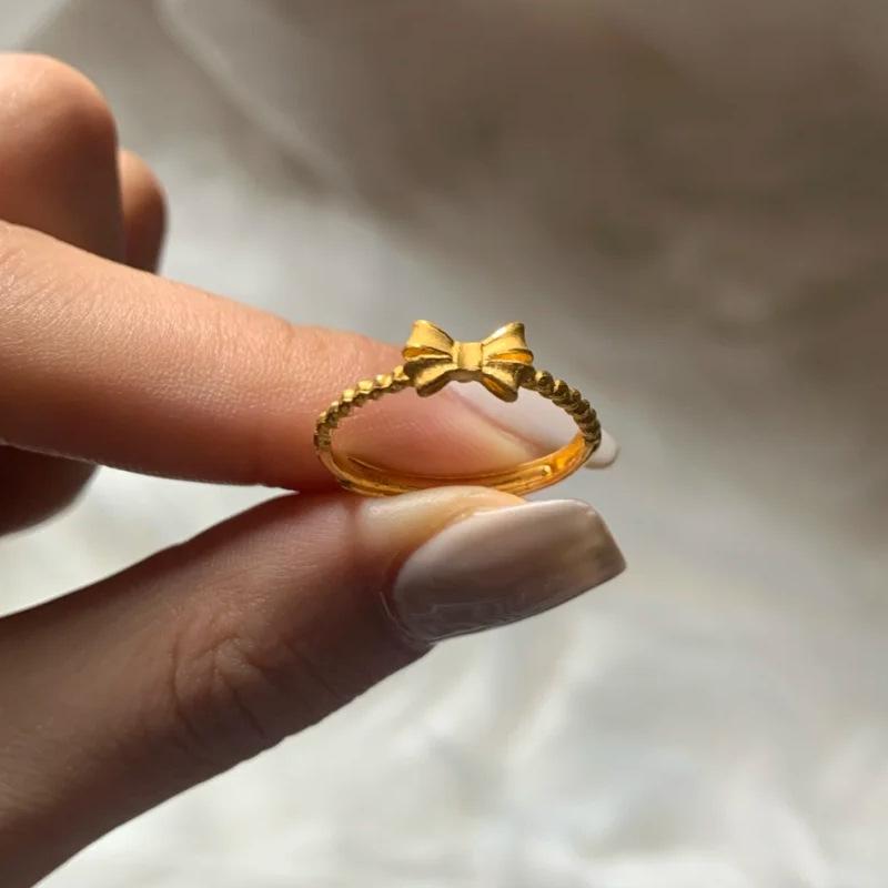 Gold Heart-Shaped Bow Ring - Valentine's Day Special