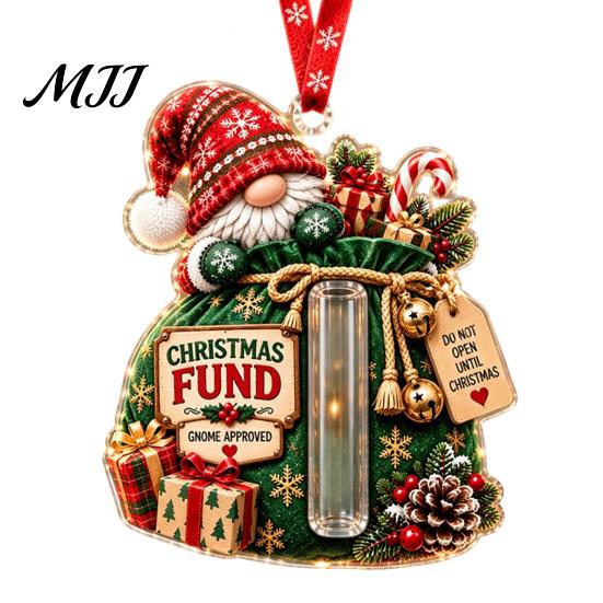 Decorative Money Hiding Ornament Gnome Christmas Cash Holder Ornament, Acrylic Hanging Pendant for Creative Gift Reveal Box Holiday Tree Decoration,