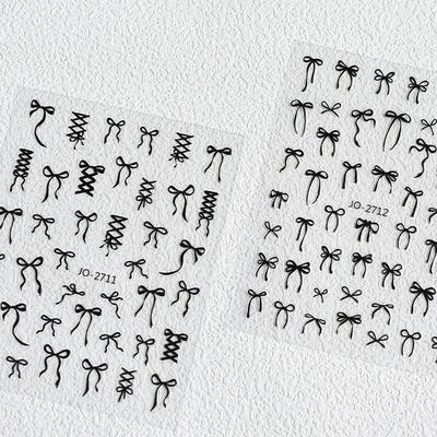 Lovely Red Pink Black Line Bowknot 3D Self Adhesive Nail Art Decorations Stickers Ribbon Charming Cute Manicure Decals