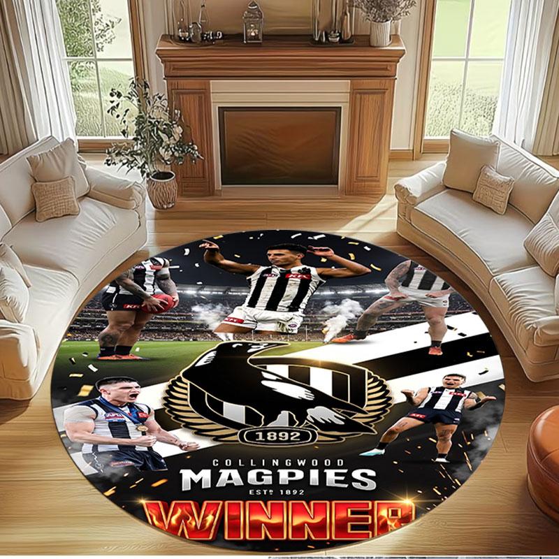 Collingwood Football Print Round Rug, Washable Floor Carpet, For Entryway Dorm Laundry Room Office Study, Home Decor Birthday Christmas Gift