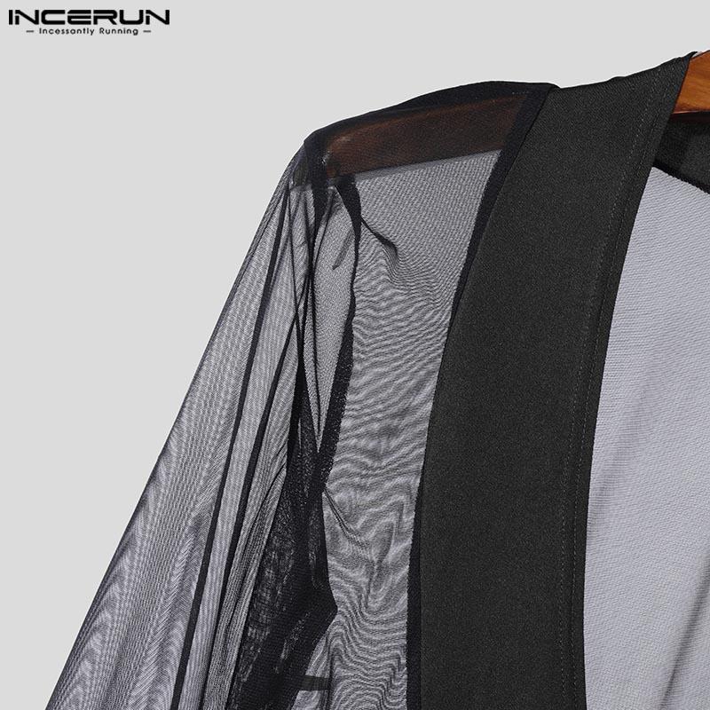 INCERUN Pánské trikotové kombinézy s dlouhým rukávem, síťovinou, průhlednou