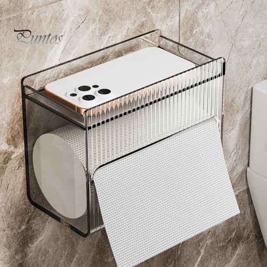 Toilet Tissue Box Storage Organizer with Top Shelf Transparent Large Capacity Wall Mounted Paper Drawer Toilet Roll Paper Storage Rack