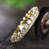 Huitan Sparkling Gold Color Shiny CZ Finger Ring Lady Versatile Daily  for Engagement Bridal Wedding Band Accessories