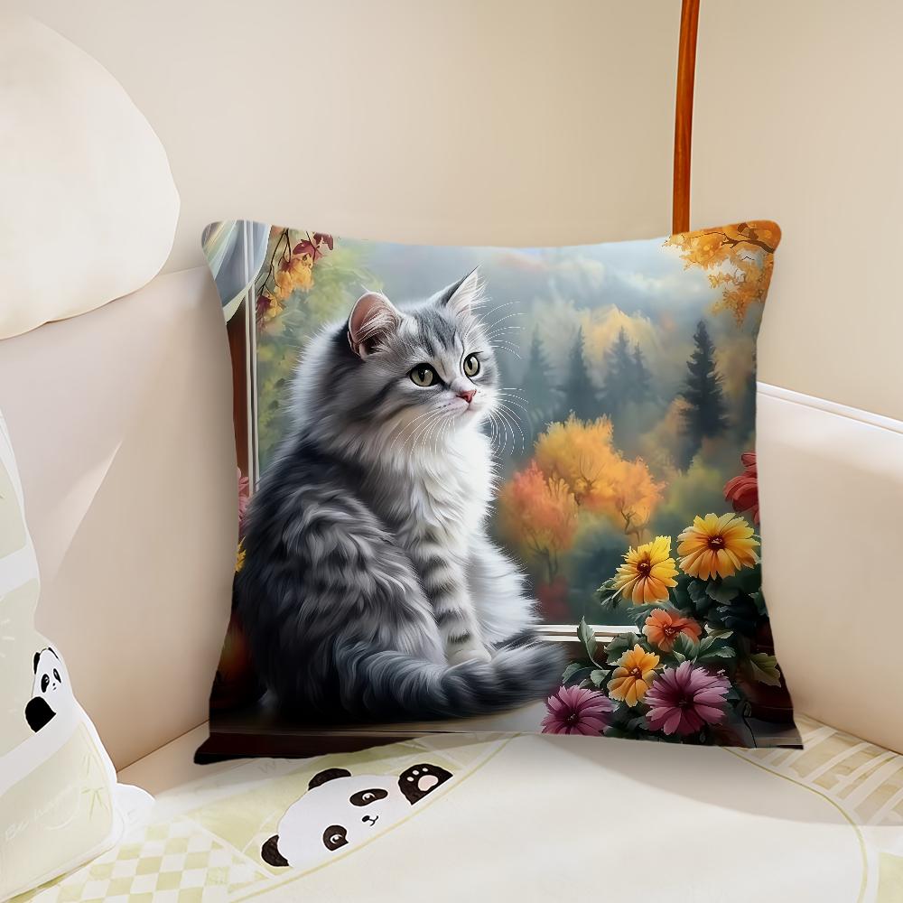 Charming Cat Themed  Cushion Cover Pillow Case Plush Fabric Soft Double Sided Print Sofa Cushion Cover Throw Pillow Covers