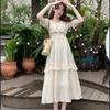 Embroidery Fabric Chiffon Inner One French Gentle Wind Design Bubble Sleeve Embroidery Cake Dress Dress Women's Clothing