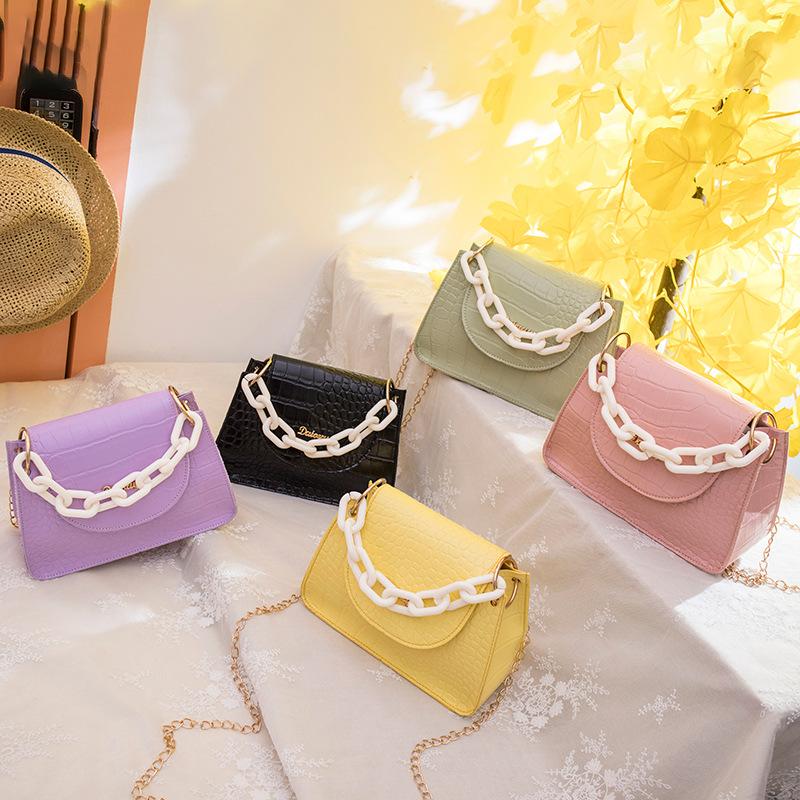 IELGY Light Fashion Women's Diagonal Chain Crocodile Pattern Yellow Square Shoulder Bag Handbag All-match Casual