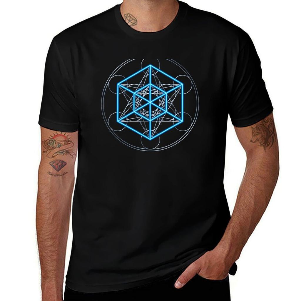 Metatrons Sacred Hypercube Tesseract Shape Cube Geometry 4d Tshirt Plus Size Summer Casual Tshirt