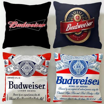 Classic Beverage Brand Budweiser Cushion Cover Soft & Easy-Wash Pillow Case – Versatile for Couch, Bed, Travel and Office