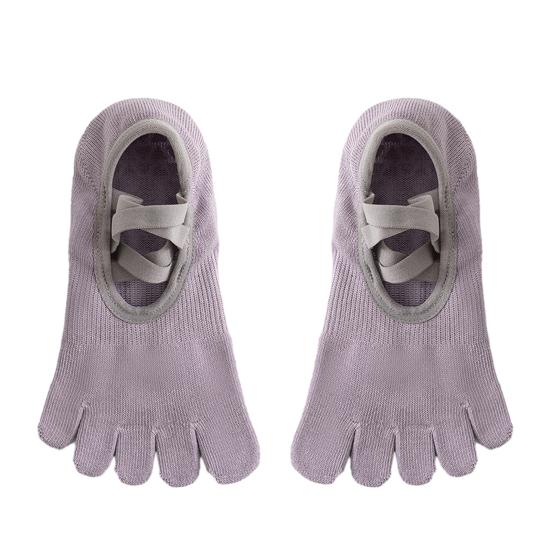 

1 Pair Yoga 5-Toe Socks with Non-slip Gripper Breathable Mid-calf Socks Summer Women Ballet Dance Pilates Cotton Toe Crew Socks фіолетовий