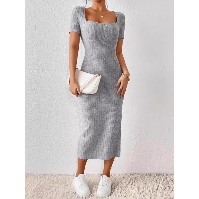Summer Dress Women Satin Fabric Bodycon Open Slit Casual Elegant For Office Wear