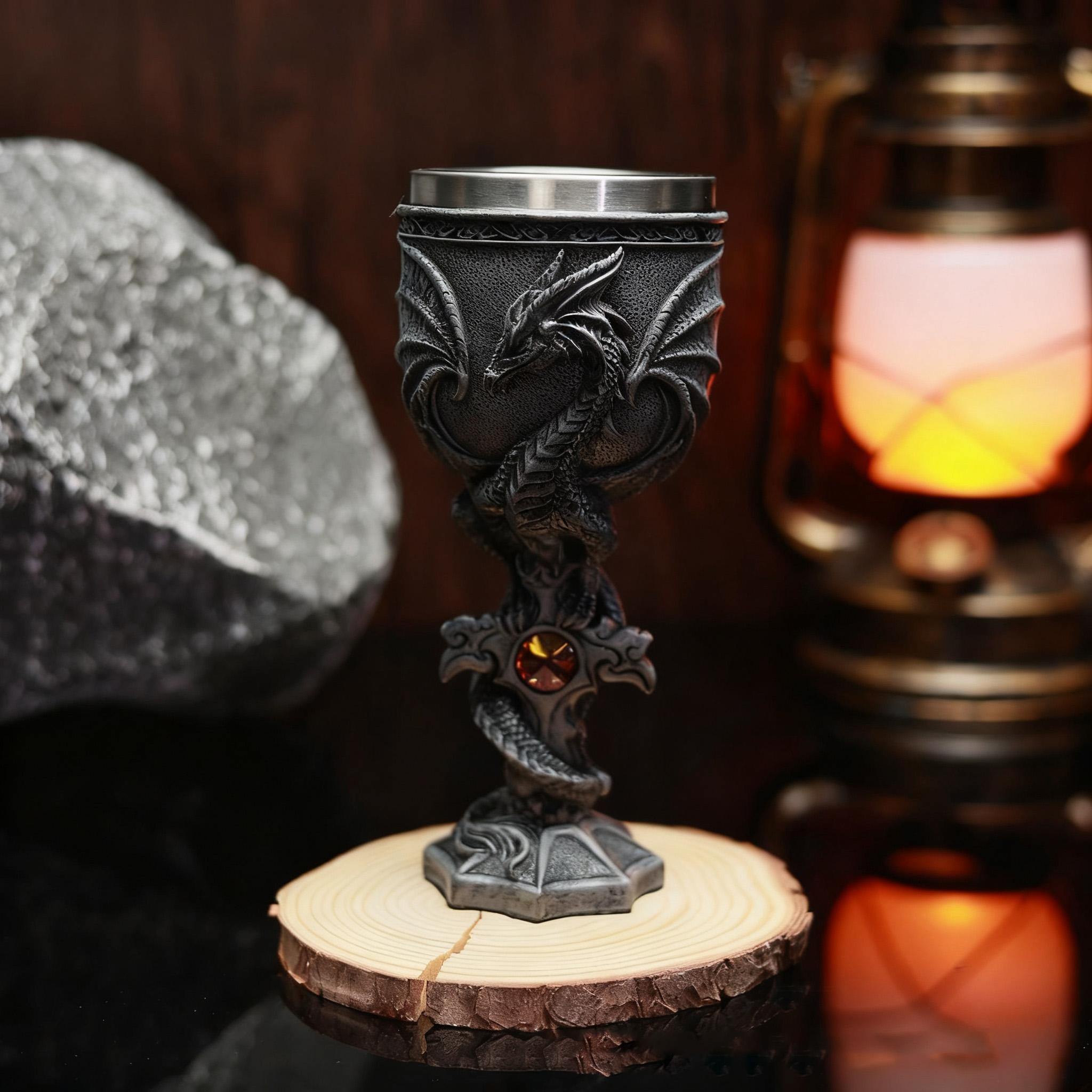 1pc Cross Gem Dragon Wine Glass Medieval Resin Stainless Steel Goblet Creative Party Wine Cocktail Glass Holiday Birthday Gift