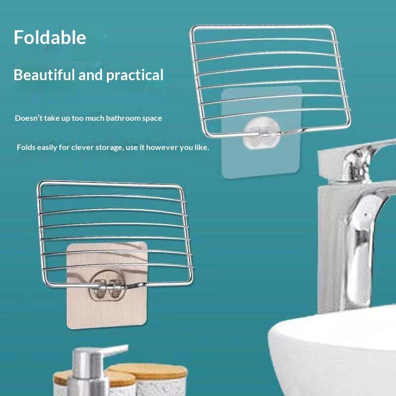 1Pc Stainless Steel Soap Rack Punch Free Nail Free Bathroom Single Layer Drain Wall Hanging Sucker Soap Box Light Luxury Shelf