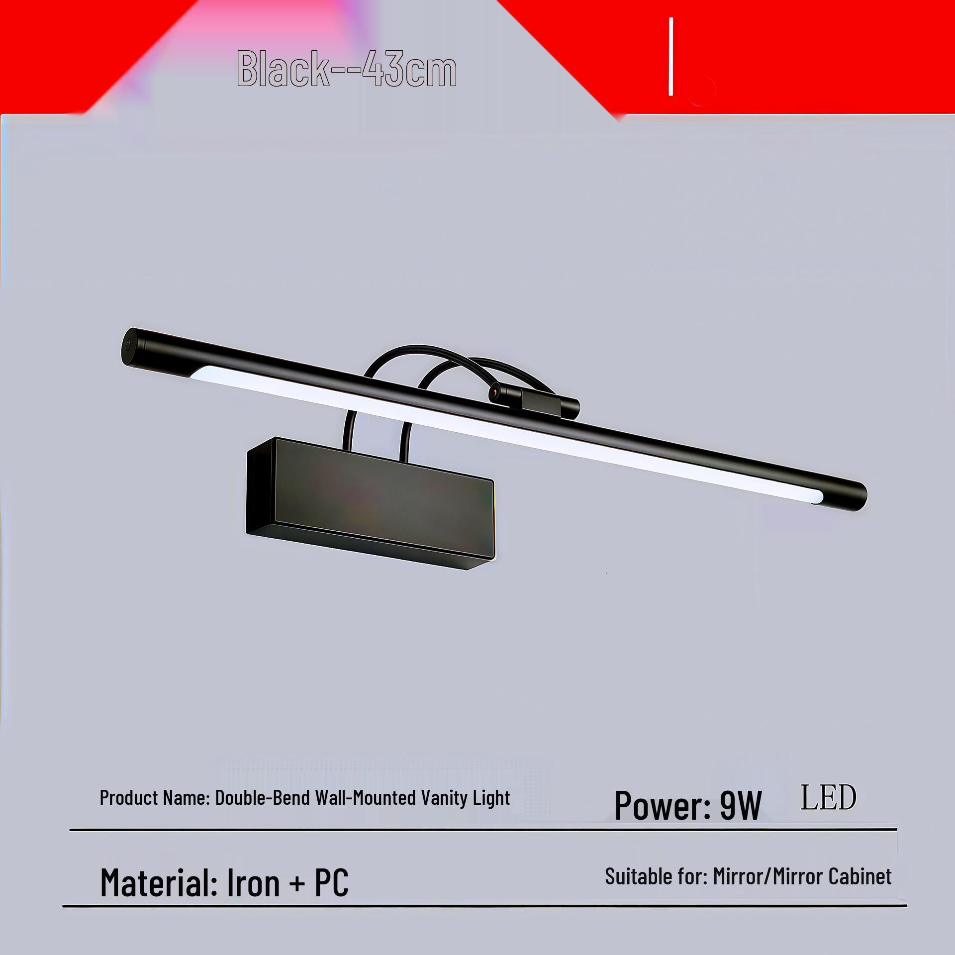 

Светодиодный светильник для макияжа без сверления: Настенное зеркало для макияжа с двойным изгибом, водонепроницаемое, не запотевающее, с подсветкой и железным кронштейном для ванной комнаты Neutral Light 4000k