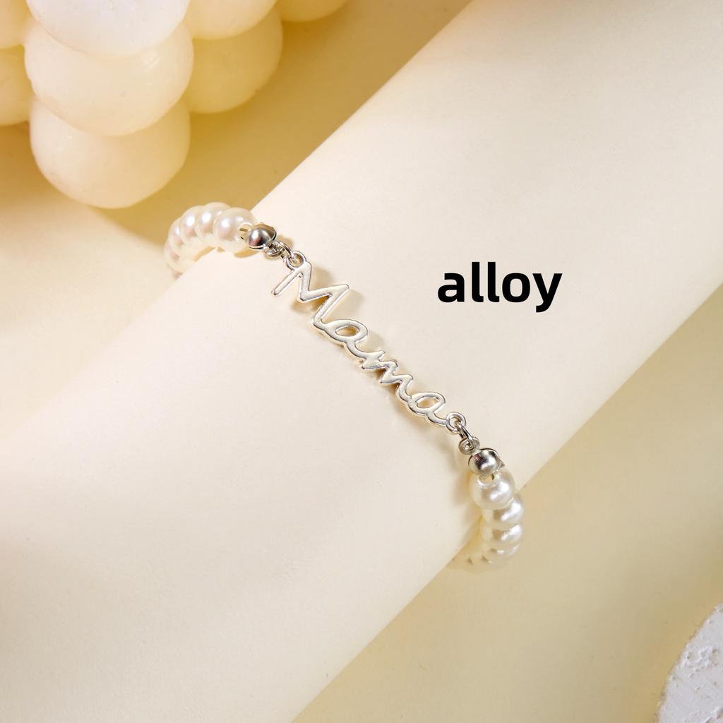 Imitation Pearl Letter Mama Pendant Bracelets Fashion Charms Stainless Steel Chains Bracelet for Women Jewelry Mother's Day Gift