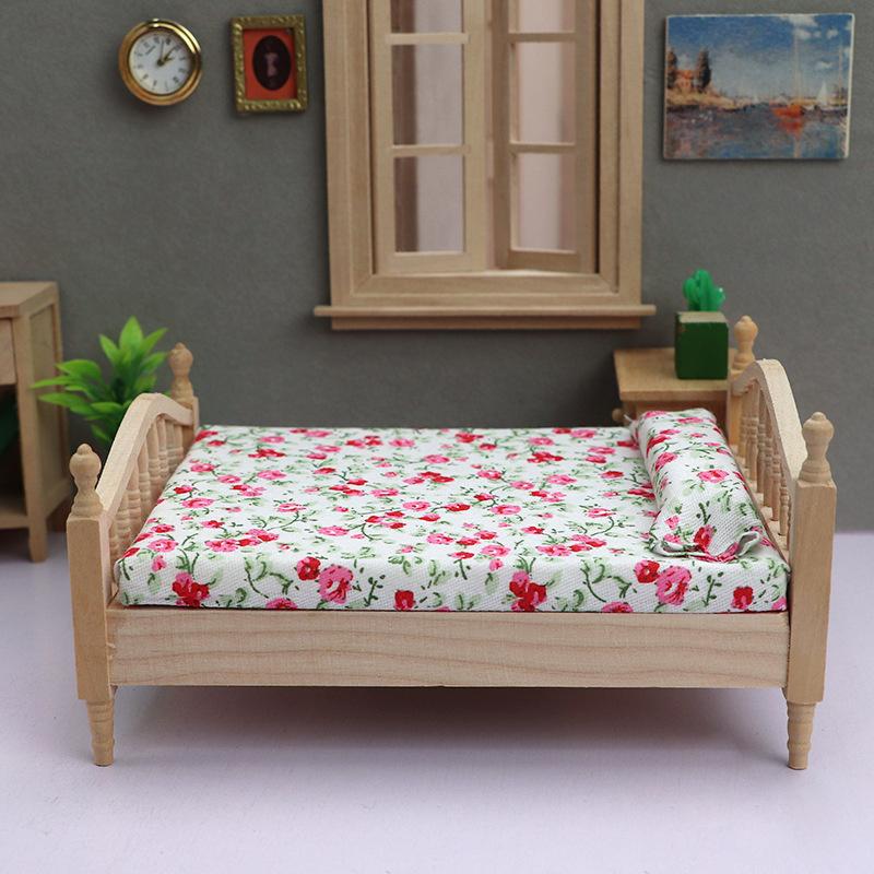 1 Piece Diy Decoration 1:12 Dollhouse Miniature Broken Flower Bed Toy Mini Furniture Bedroom Doll House Double Bed