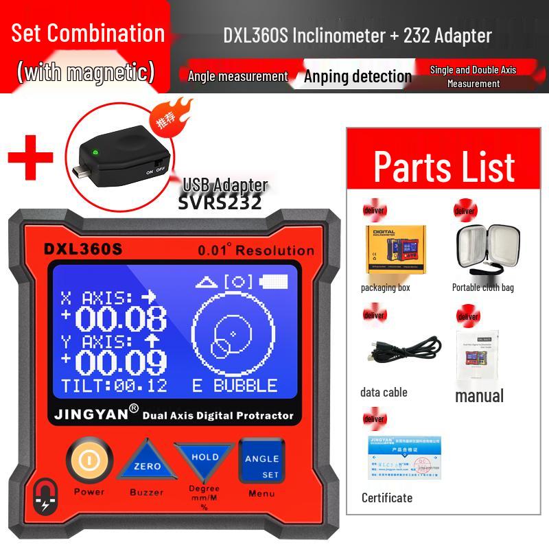 Jingyan DXL360S High-Precision Digital Dual-Axis Angle Meter with Lithium Battery
