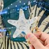 Practical  Elegant White Starfishes Keychain With Pearls Accent For Car Key And Bags Metal And Acrylic Construction