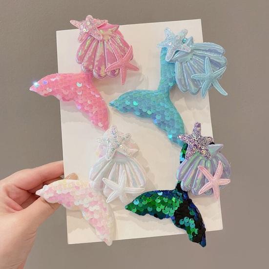 Girl Hair Clip Shine Sequins Mermaid Tail Hairpin with Cute Seashell Hair Accessories Girl Hairpin Mermaid Theme Metal Styling Clip Jewelry