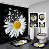 Sunflower Black Shower Curtains Beautiful Flowers 3D Print Bathroom Curtain Set Toilet Cover Bath Mat Non-Slip Rug With 12 Hooks